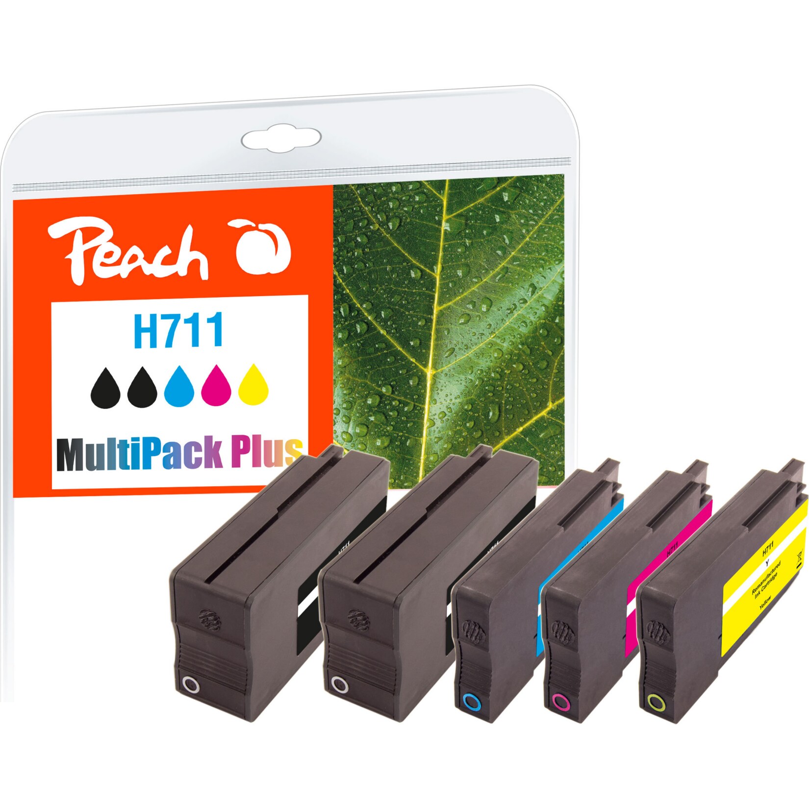 Peach HP 7115 Druckerpatronen (2*bk, c/m/y) ersetzt HP No. 711, CZ129AE, CZ130AE, CZ131AE, CZ132AE für z.B. HP DesignJet T 120, HP DesignJet T 520 (wiederaufbereitet)