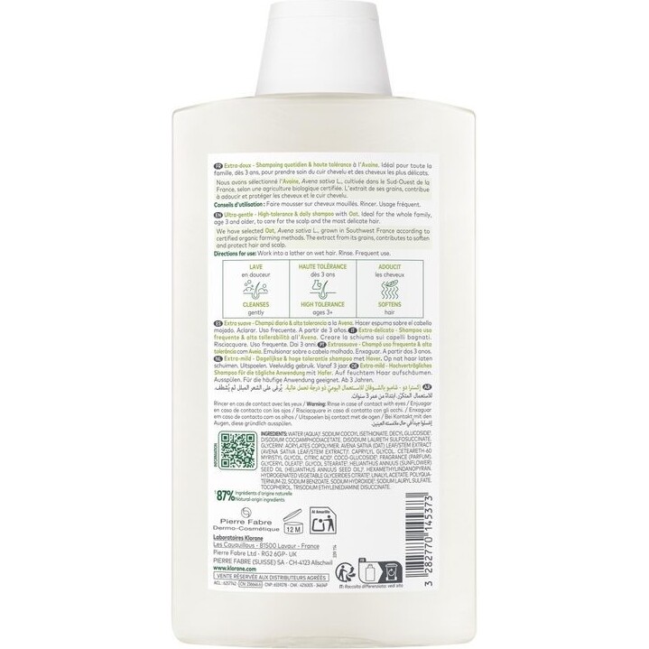 Shampooing extra-doux à l'avoine Klorane - Flacon de 400 ml