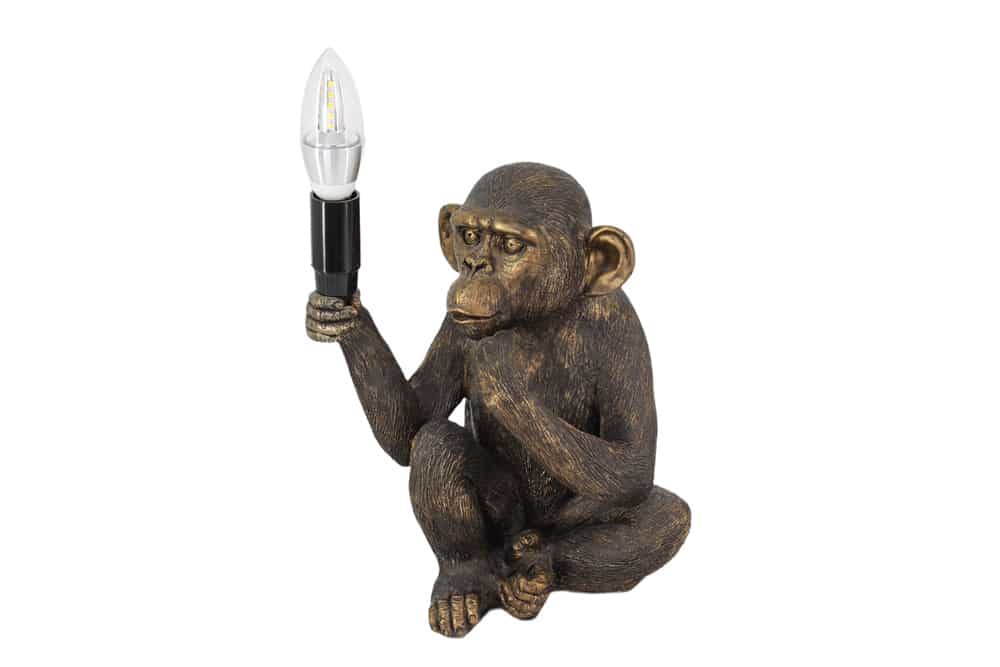 Handgefertigte Tischlampe SCHIMPANZEE 25cm schwarz Affen-Skulptur
