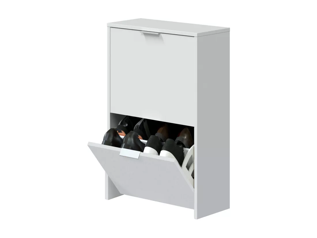 Étagère à chaussures Valdosta, Étagère à chaussures peu encombrante avec 2 portes, Étagère à chaussures d'entrée, Armoire à chaussures, 50x22h76 cm, Blanc