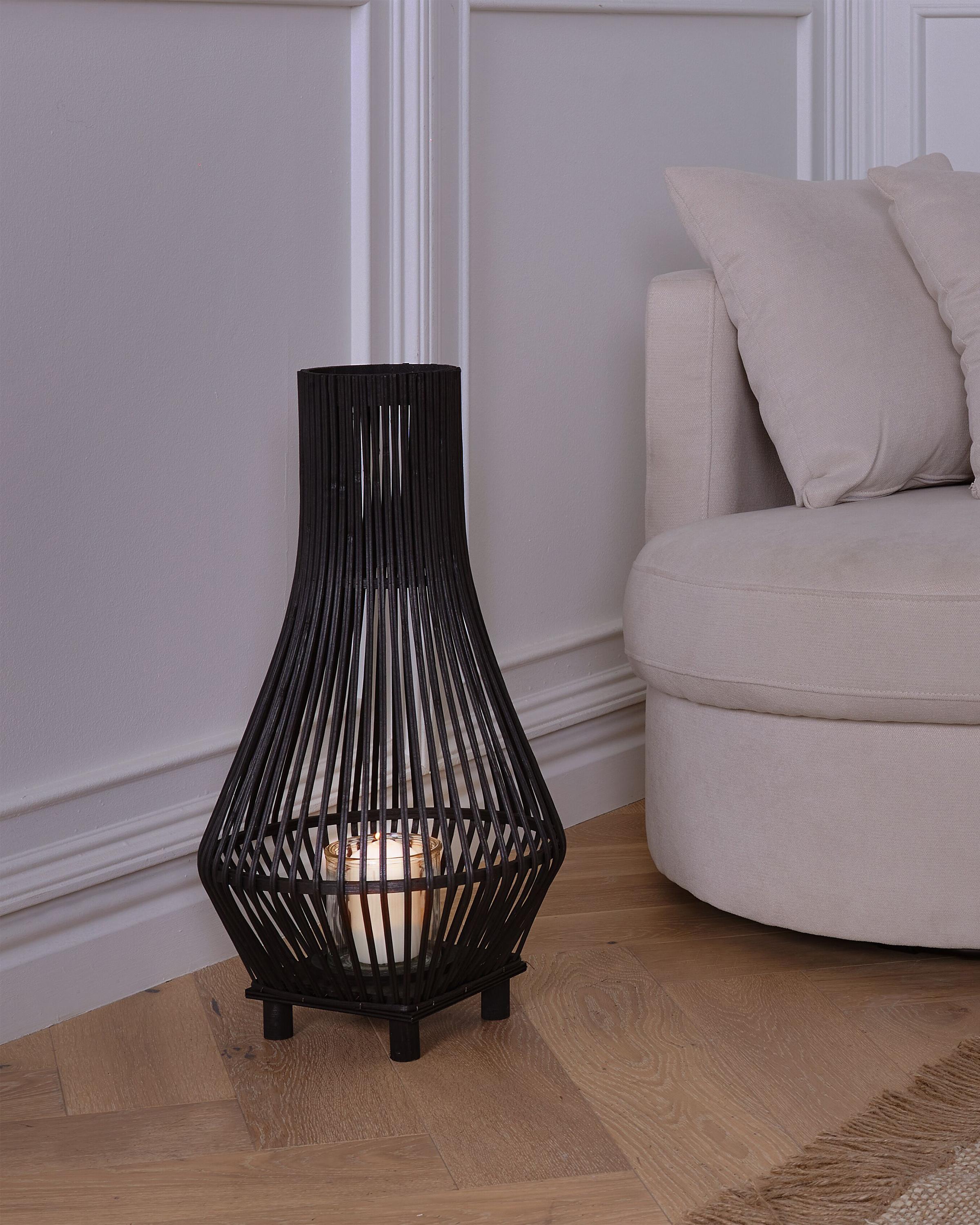 Lantaarn LEYTE Bamboehout 58 cm Zwart