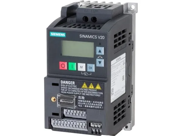 SINAMICS V20 1AC200-240V -10/ 10% 47-63HZ mærkestrøm 0,55KW, str:FSAB 68x142x128(WXHXD), Integreret