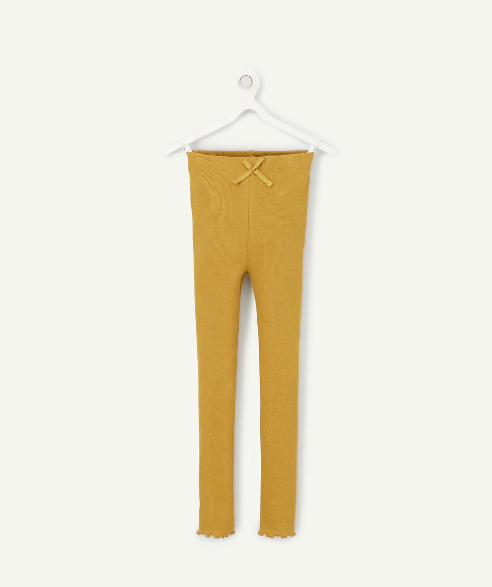 LEGGING CÔTELÉ FILLE EN COTON BIO VERT OLIVE AVEC NOEUD COULEUR DORÉE