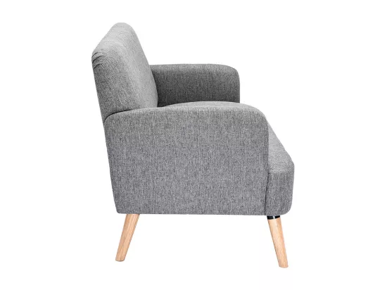 Canapé scandinave 2 places en tissu gris clair et bois clair ISKO