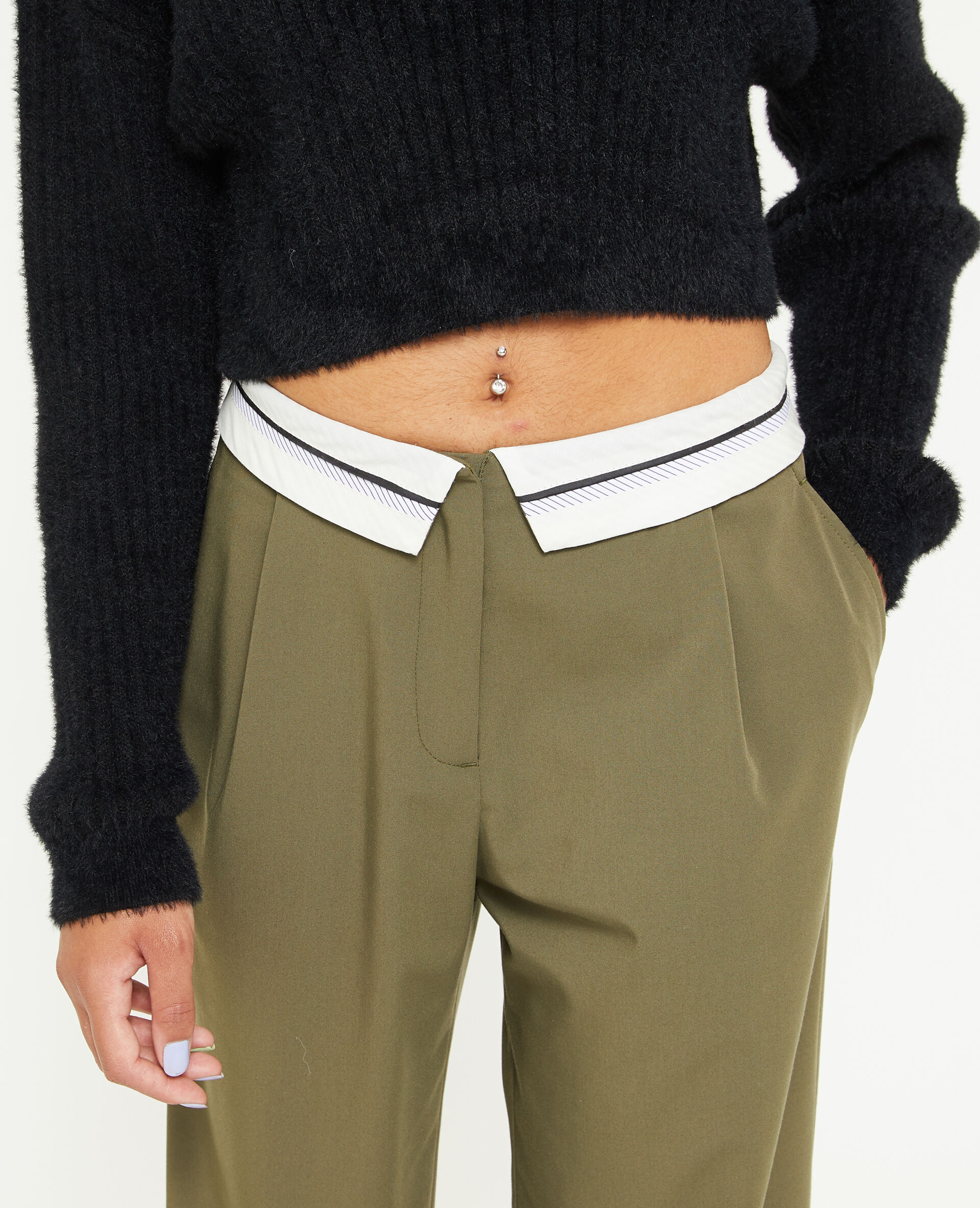 Pantalon droit avec ceinture fantaisie - Vert kaki