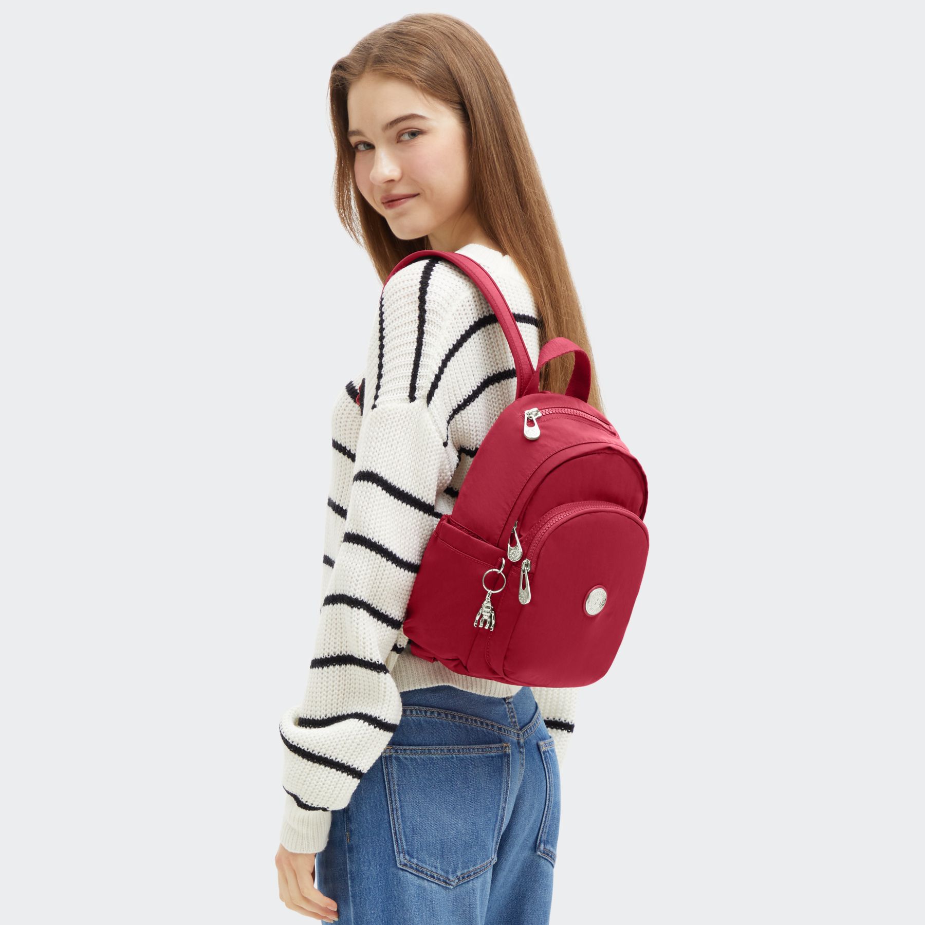 DELIA MINI Petit Sac à Dos avec Poche Frontale et Poignée Supérieure - Red Red Wine