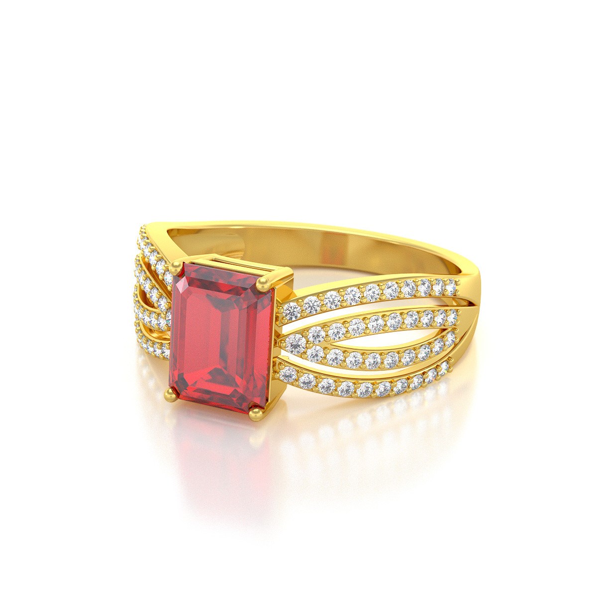 Bague ADEN Or 585 Jaune Rubis et diamants 2.97grs
