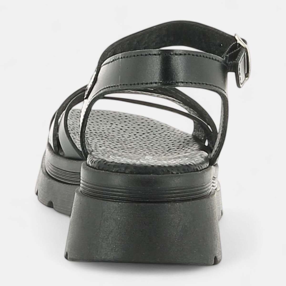 Sandales à talon compensé Femme en cuir noir