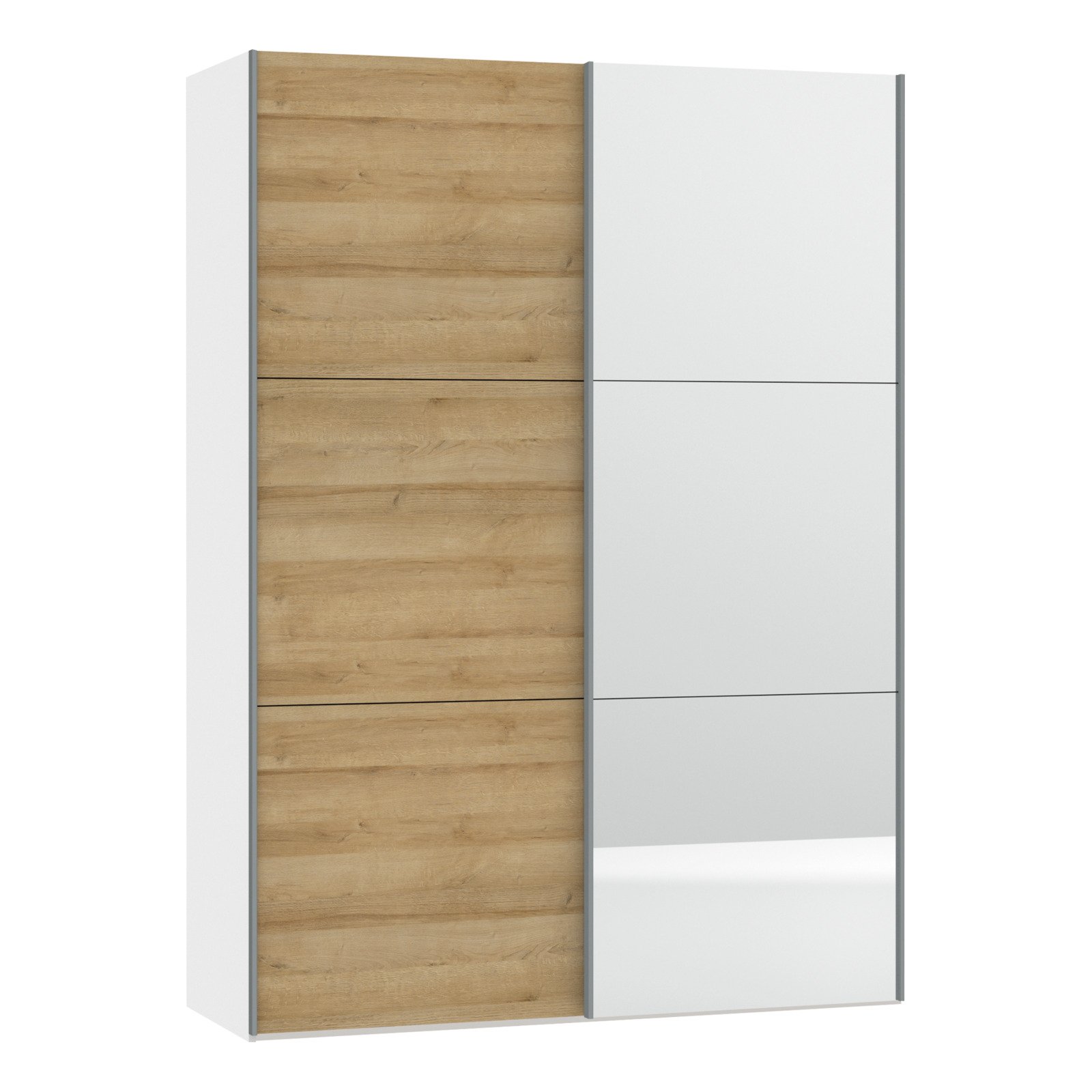 Schwebetürenschrank Schweizer 102 weiss, mit Spiegel 304 cm