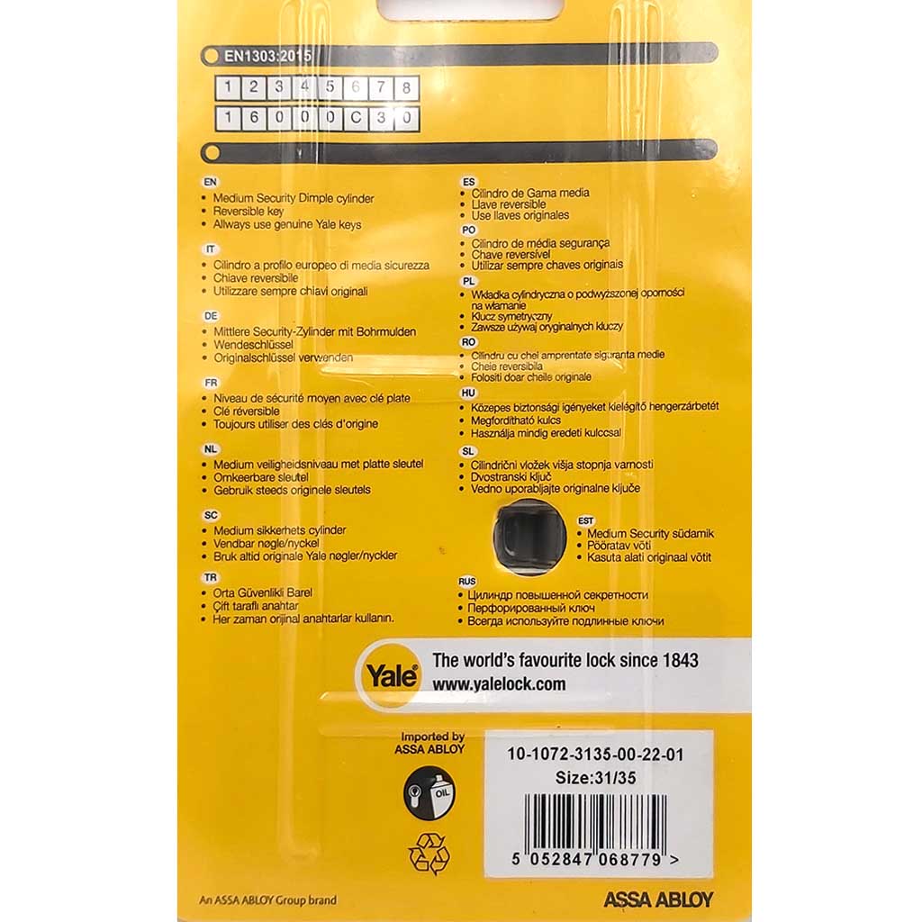 Yale Schliesszylinder mit 5 Schlüssel 31\/35 1000 Serie