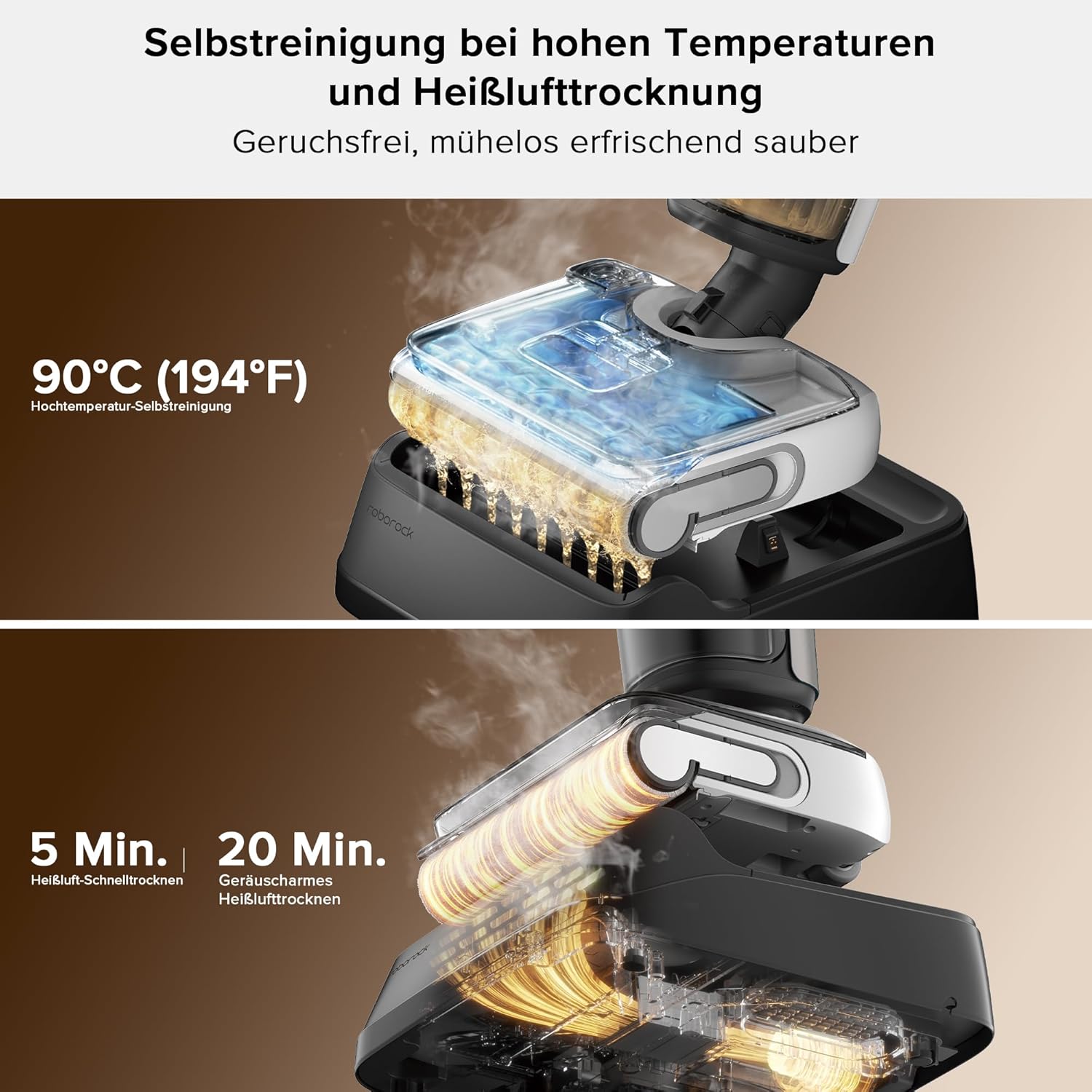 roborock F25 BX Nass Trockensauger, 180° Flach absenkbar, Kabelloser Staubsauger und Mopp in einem mit 20.000 Pa, 90°C Heißluft-Schnelltrocknen & Hochtemperatur-Selbstreinigung, kein Verheddern