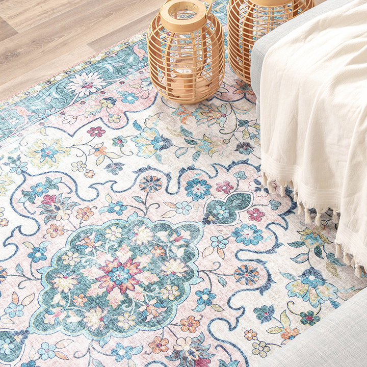 Vintage vloerkleed - Lily Oriental Blauw/Roze | Fleurig