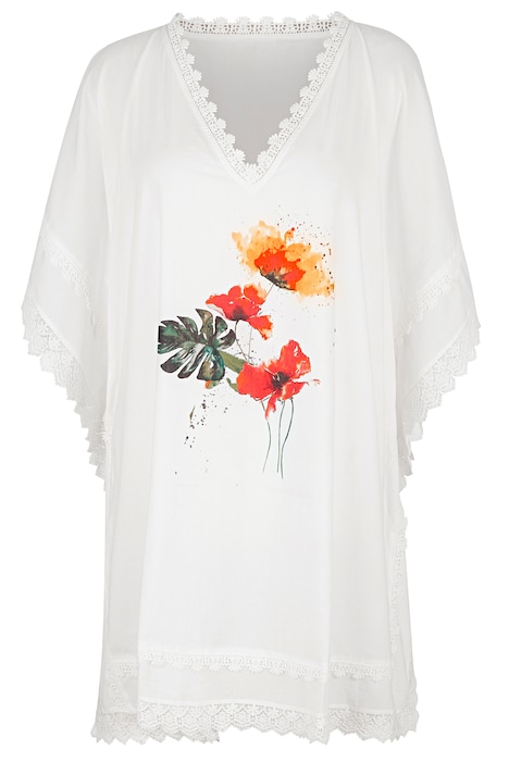 Tunika, oversized, Blüte, V-Ausschnitt, Spitzenkanten