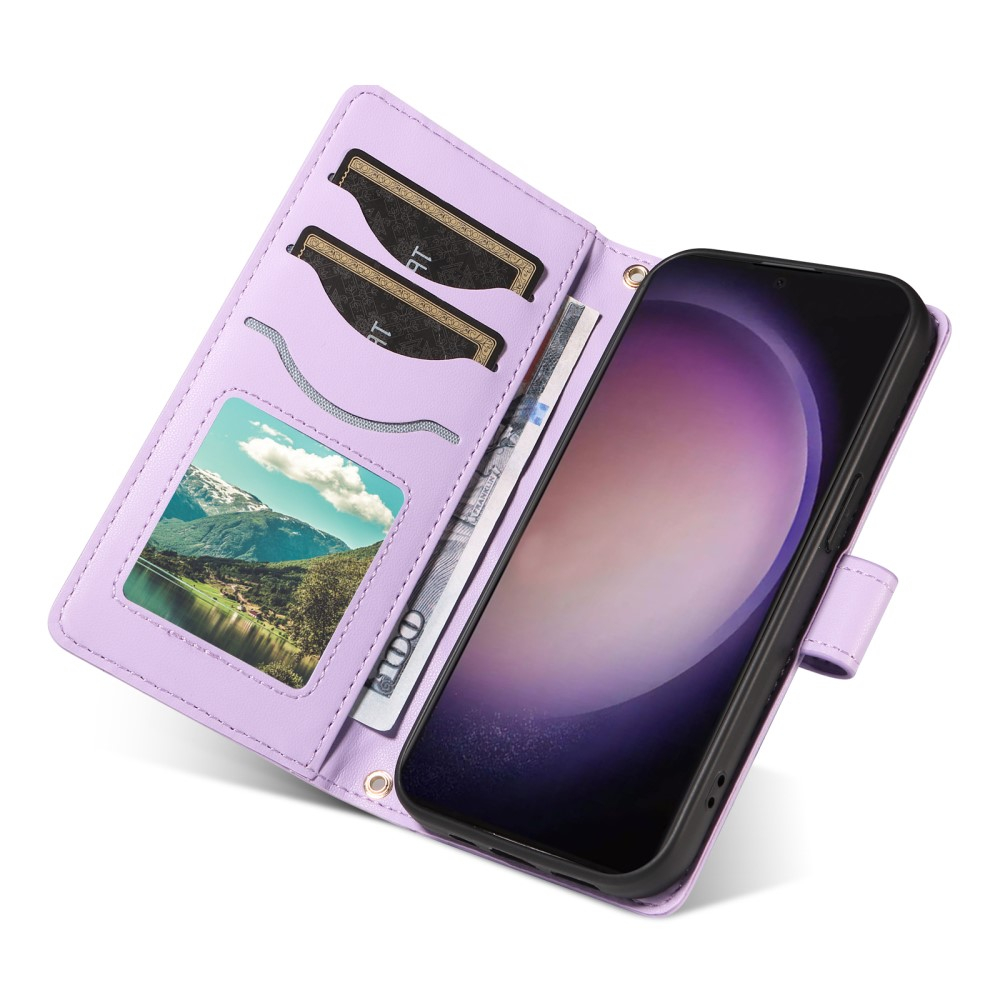 Samsung Galaxy S24 Ultra Necklace Leder Tasche Flip Cover Steppmuster - Lila