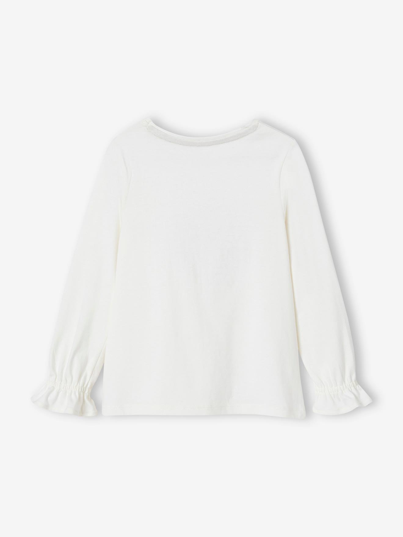 Camiseta romântica de musselina com babados, cor cru, para meninas.