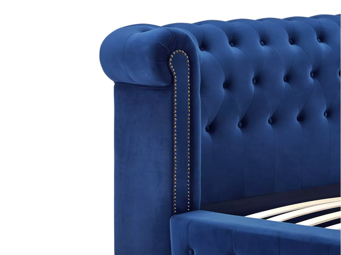 Lit chesterfield 180 x 200 cm - Velours - Bleu roi - TONGERLA