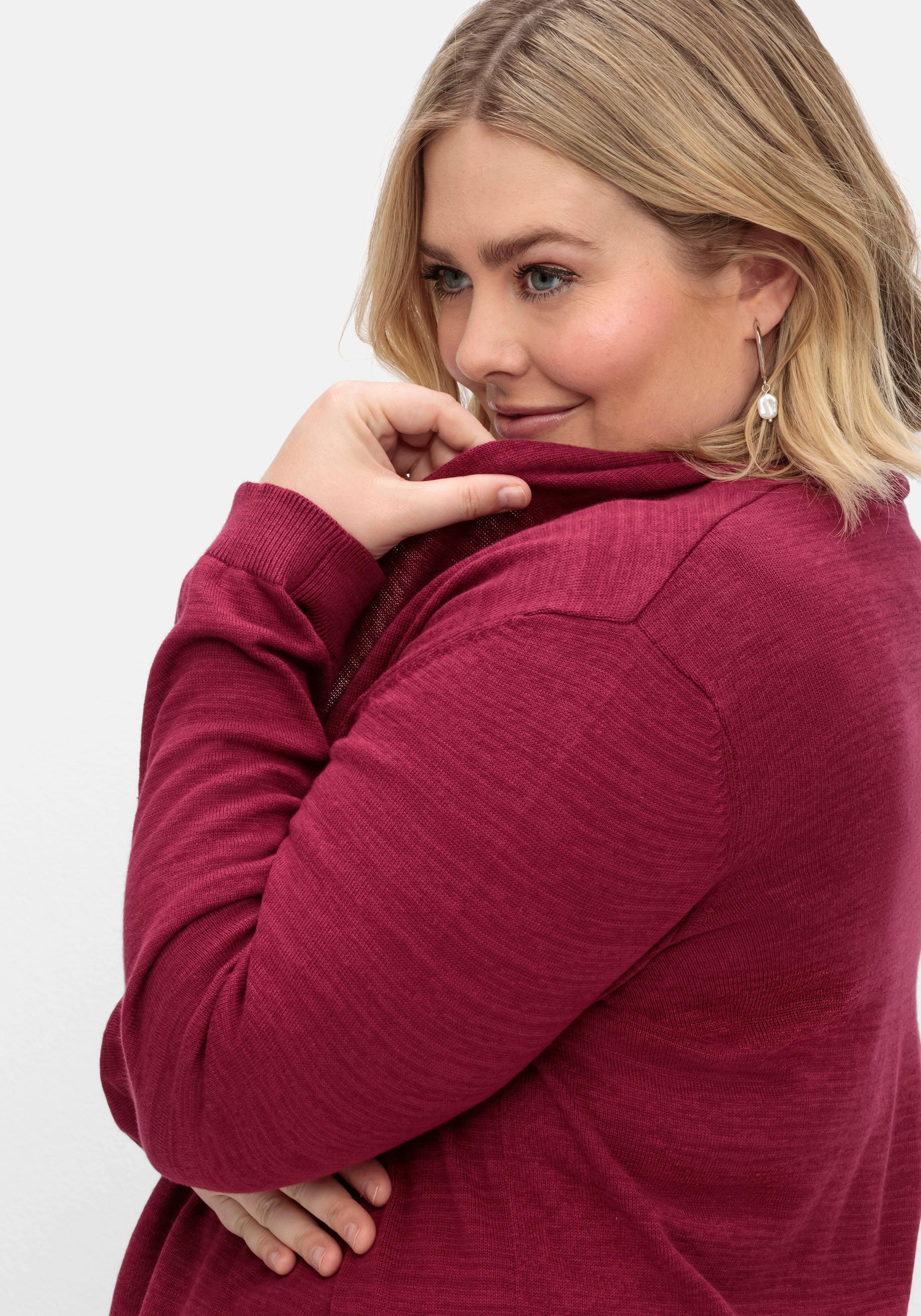 Strickjacke mit schmalem Schalkragen, offene Form