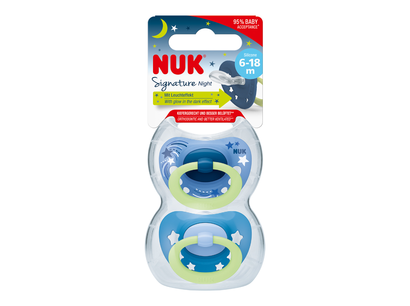 CHUPETA SIGNATURE NUK NIGHT SILICONE 6-18M 2UN