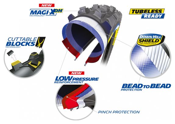 Pneu VTT Michelin DH Mud Racing Line 27.5'' Tubeless Ready Rigide DownHill Shield Pinch Protection Magi-X DH