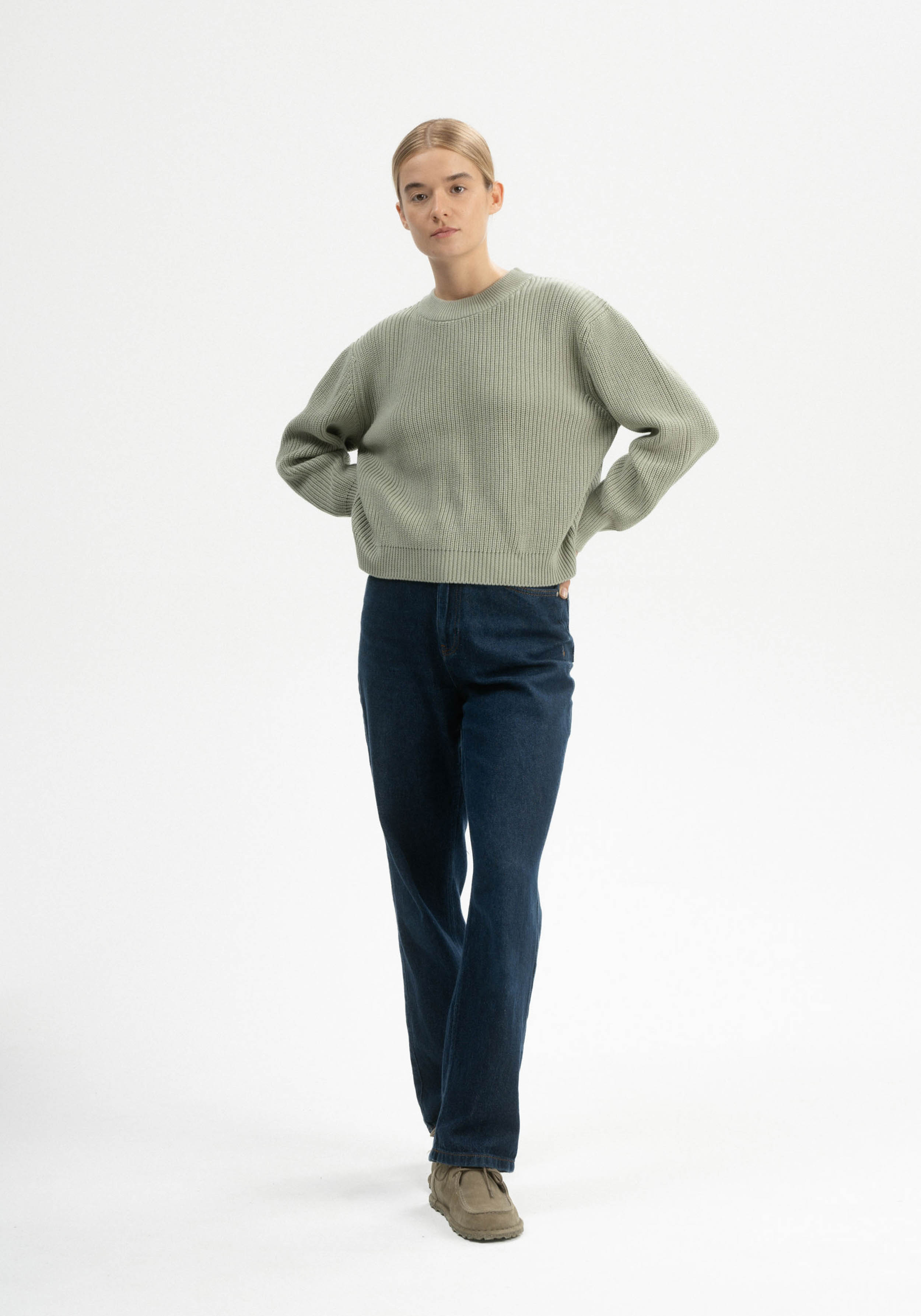 Mela Strickpullover Rib Knit Adah Green Clay