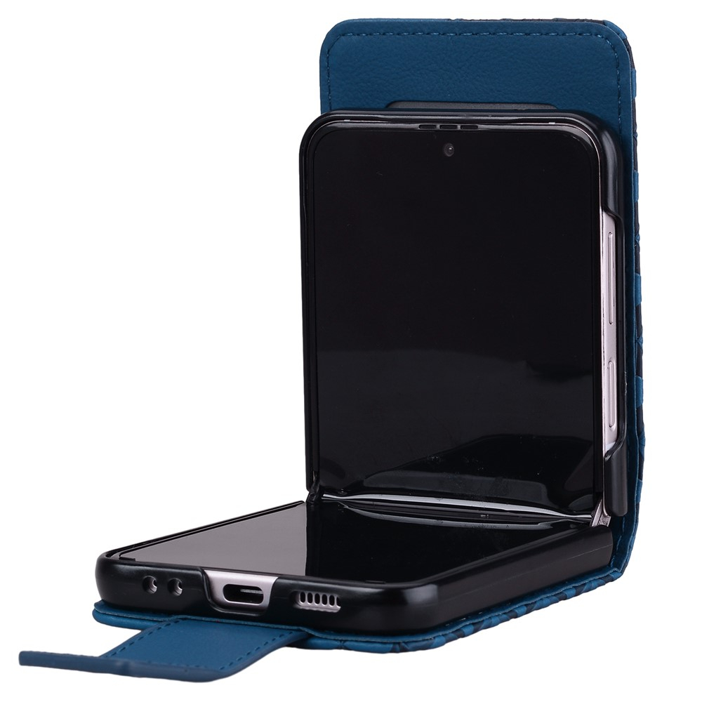 Samsung Galaxy Z Flip7 Leder Tasche Flip Cover Rhombus Imprint - Dunkelblau
