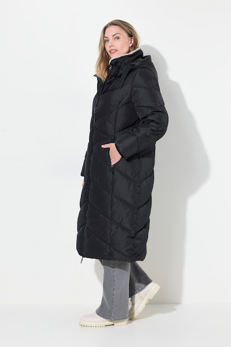 Steppmantel, abknöpfbare Kapuze, Stehkragen, 2-Wege-Zipper