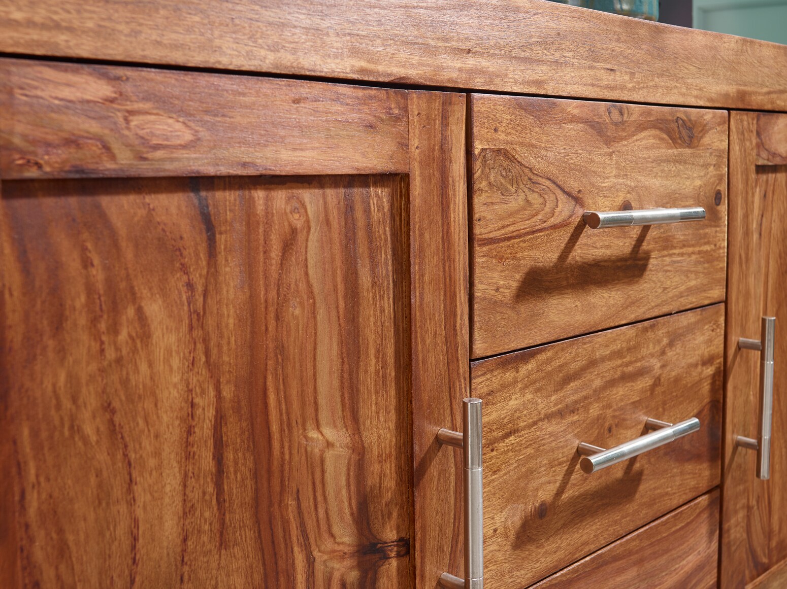 FineBuy Sheesham Massiv Sideboard 118 x 40 cm Massivholz Kommode Anrichte