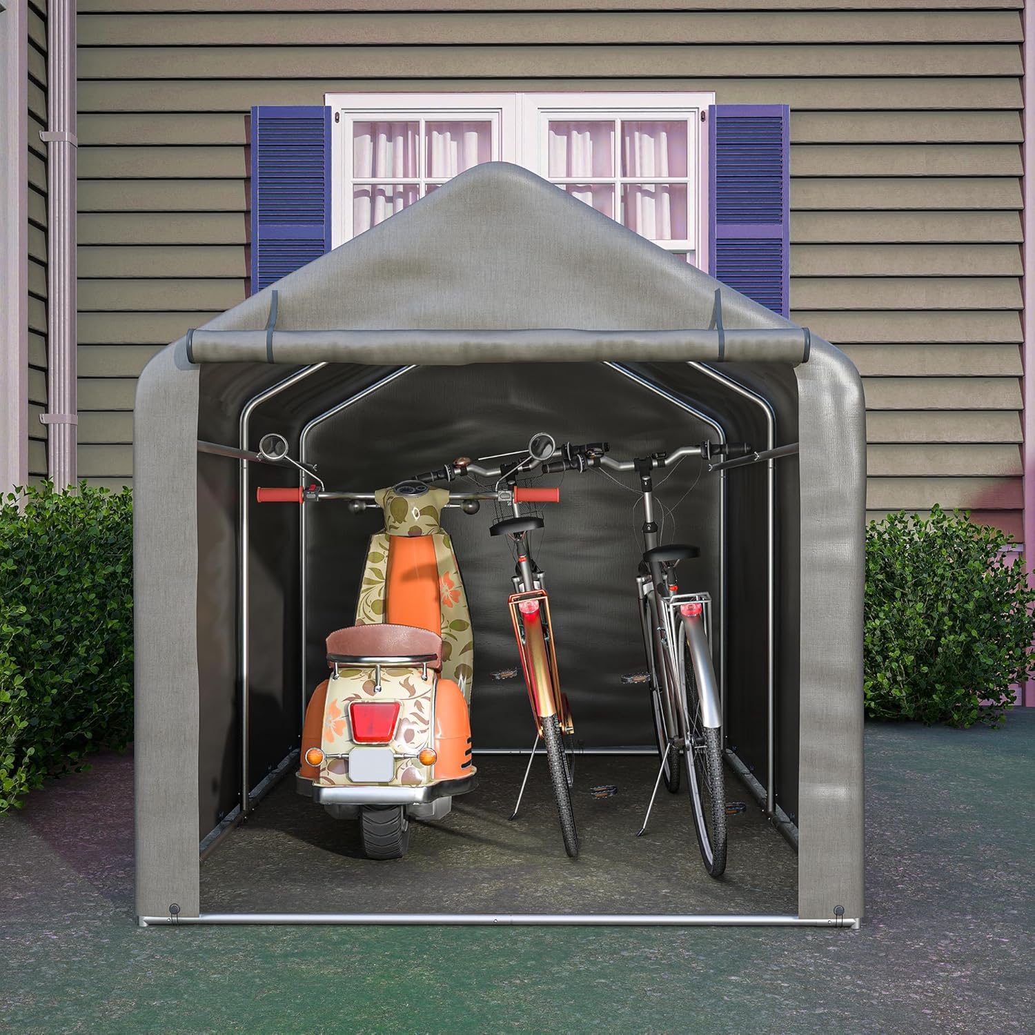 Fahrradgarage 160x220x165 cm, Fahrradgarage für 3 Fahrräder, Fahrradschuppen mit UV-Schutz Fahrradschuppen, Fahrradgarage Wetterfest, Gerätezelt mit Wasserdichtes Rolltor (160x220x165 cm)