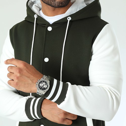 Ensemble Veste Teddy Capuche Et Pantalon Jogging 0122 Vert Kaki Blanc