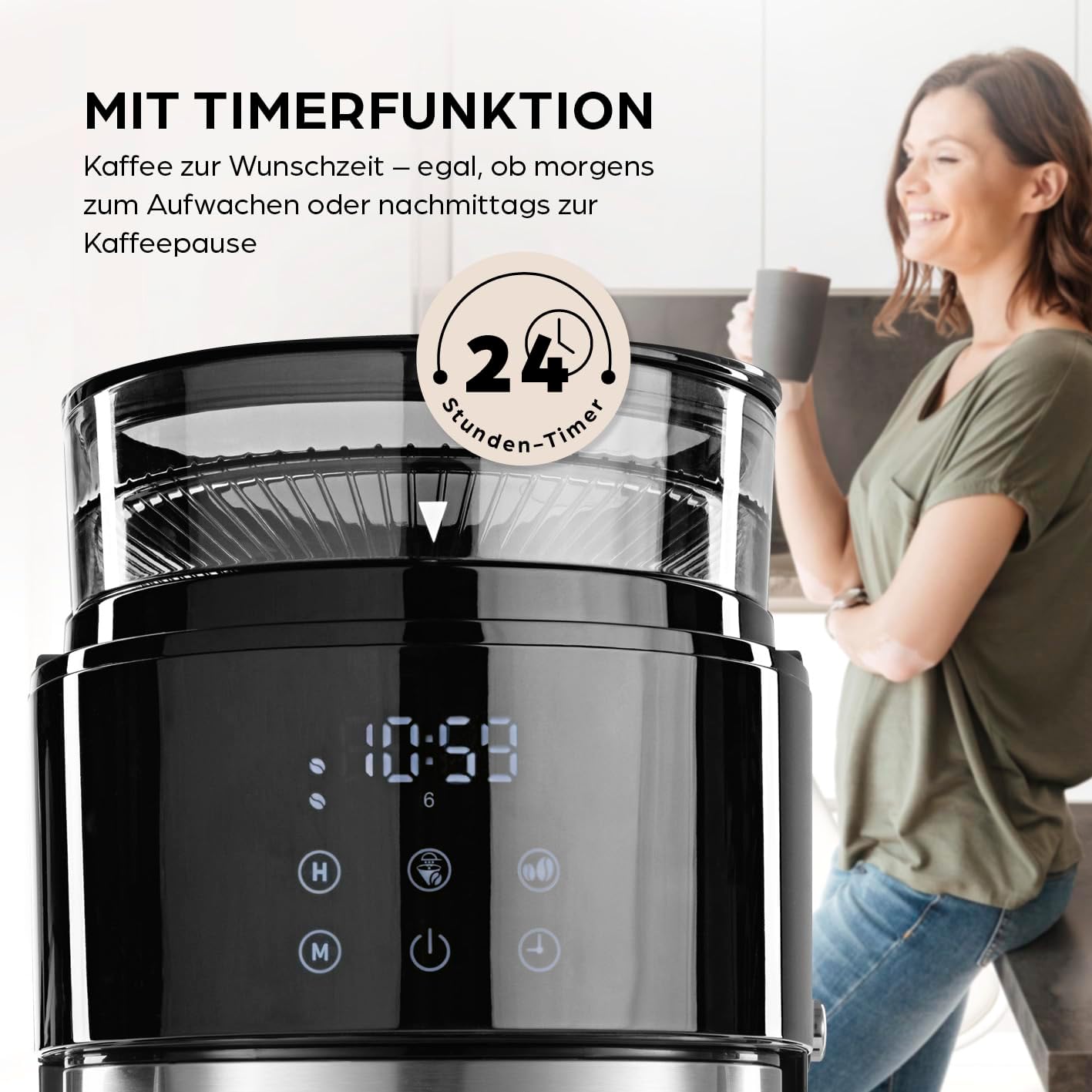 Barista Kaffeemaschine mit digitalem Touch-Display 800W schwarz mit Mahlwerk + Isolierkanne