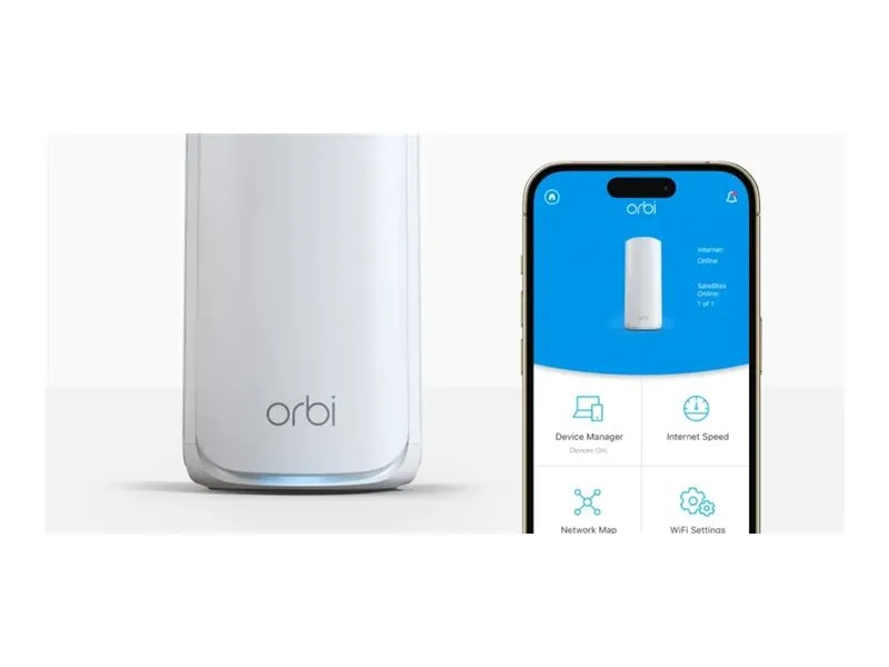 NETGEAR Orbi 770 Series RBE773 - Wi-Fi-system - (router, 2 extendere) - op til 6750 sq.ft - mesh 1GbE, Wi-Fi 7 Multi-Band