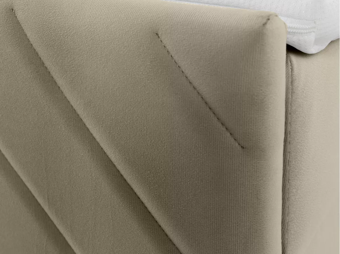 Ensemble complet literie déco tête de lit + sommiers coffre + matelas + surmatelas - 180 x 200 cm - Velours - Taupe - MAKANA de YSMÉE