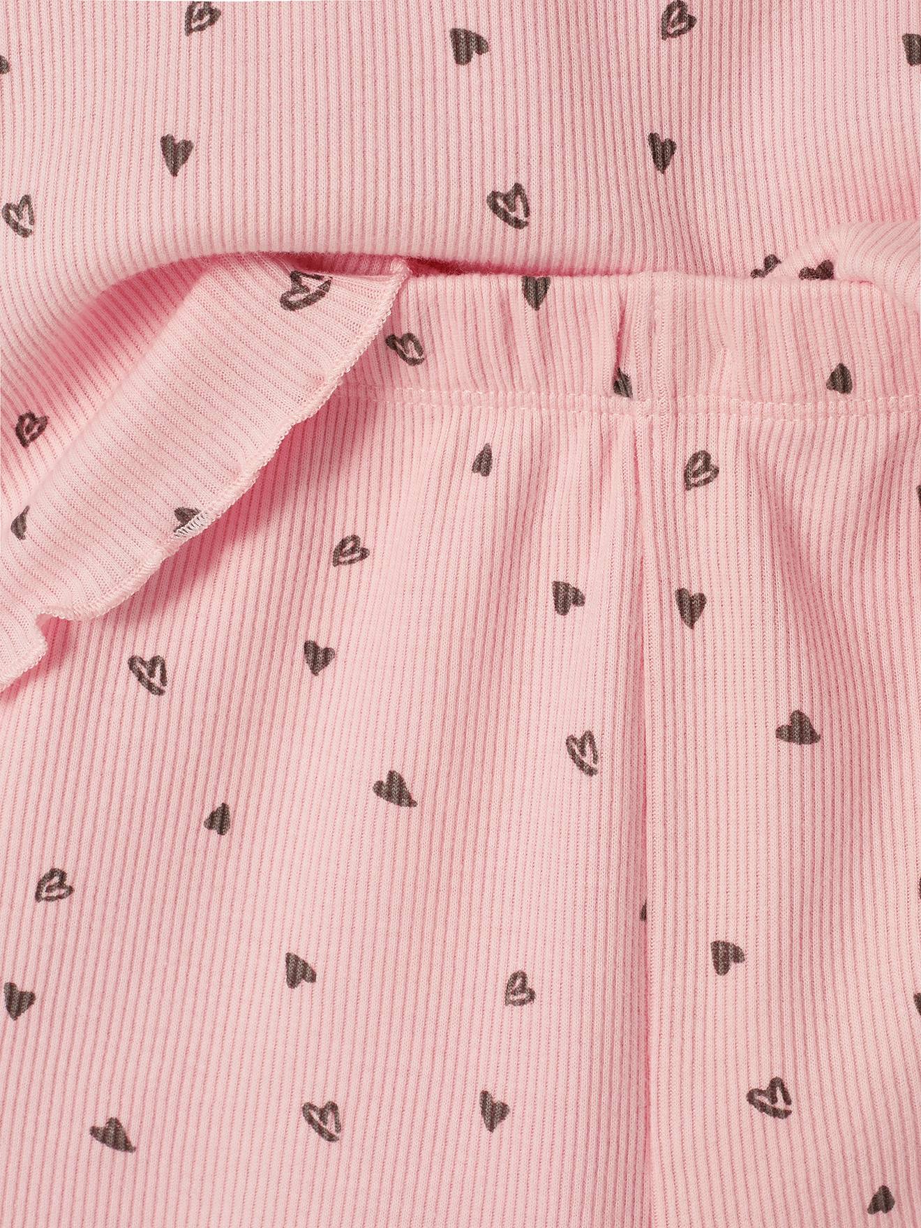Conjunto de 2 pijamas de malha canelada com shorts para meninas, rosa claro.