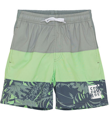 Color Kids Badeshorts - Farbblock - Green Ash m. Print