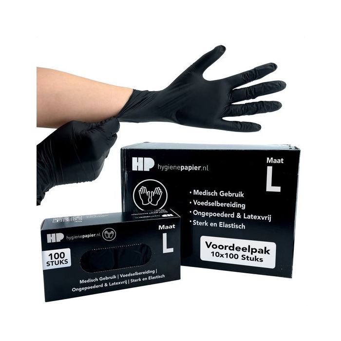 1000st Handschoenen soft nitril Large ongepoederd zwart 1000st