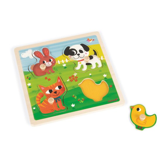 Puzzle bois tactile premiers animaux 4 pièces   de               Janod
