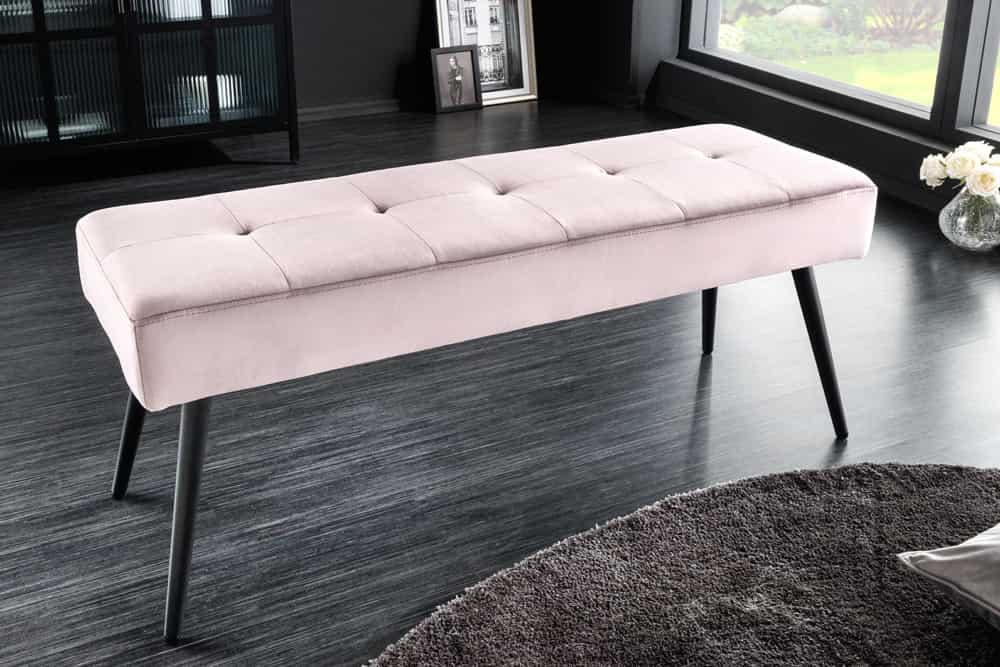 Design Sitzbank BOUTIQUE 100cm rosa Samt schwarze Metallbeine