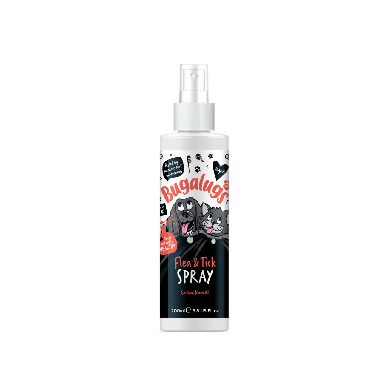 Bugalugs Floh- und Zeckenspray für Hunde & Katzen mit Neemöl 200 ml