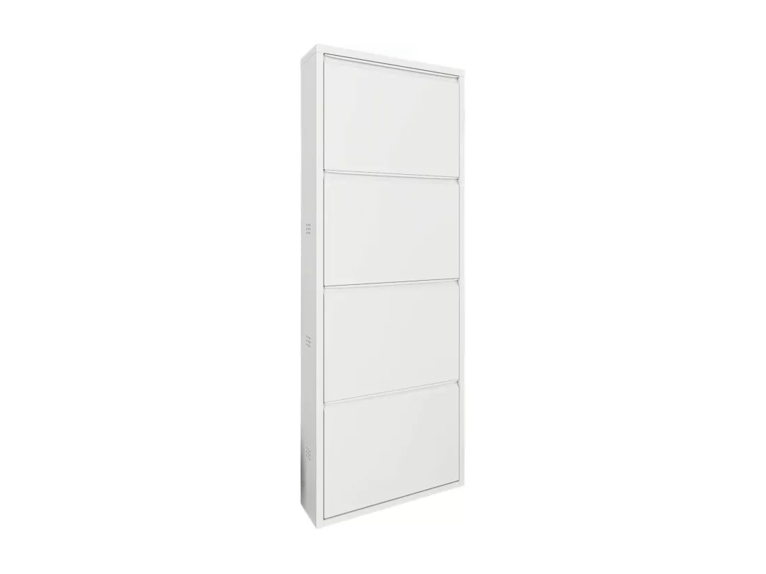 Meuble à chaussures Gonzalo, Meuble à chaussures en métal, Armoire d'entrée polyvalente, Rangement pour chaussures, 50x15h138 cm, Blanc