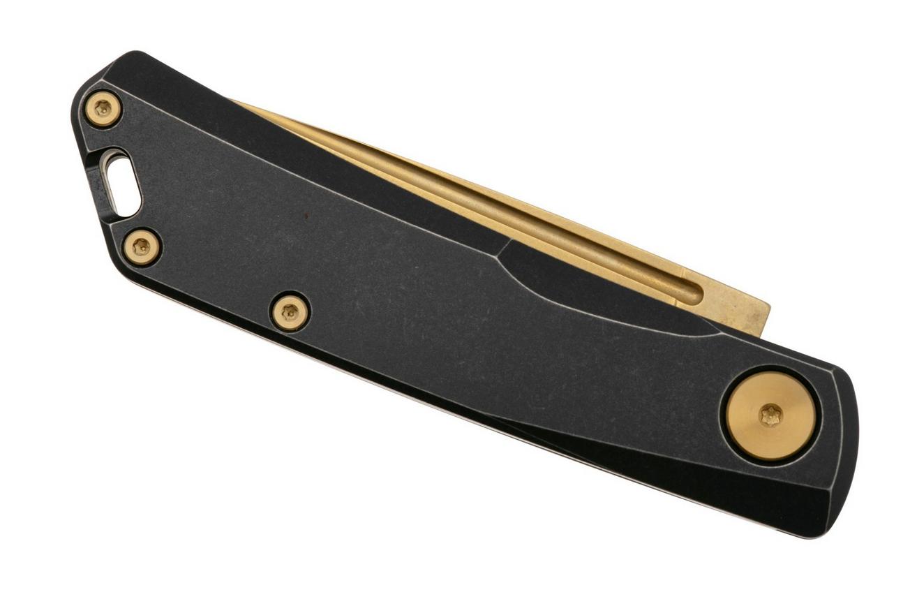 Real Steel Luna Titan 7001BG, Goldwash Böhler N690, Black Titanium Slipjoint, zakmes, Poltergeist Design