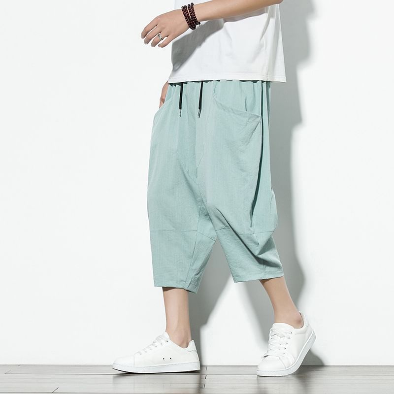 YIKES - Effen Capri Baggy Broek met Trekkoord Taille