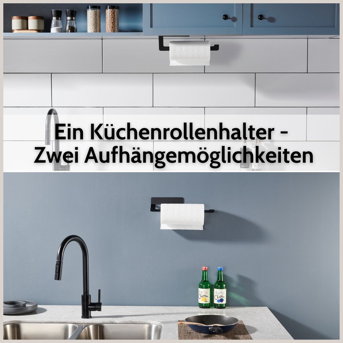 DEKAZIA® Keukenrolhouder Zwart | Keukenrolhouder zonder boren, Wandgemonteerde keukenrolhouder, Keukenrolhouder, RVS keukenrolhouder