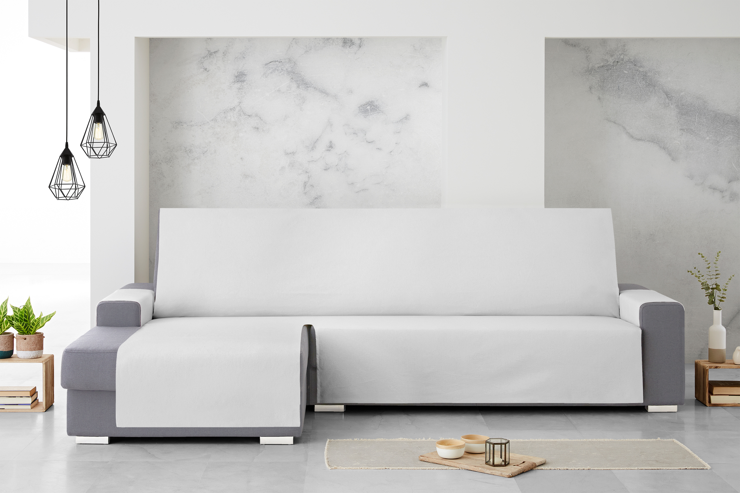 Capa protetora para sofá chaise longue à esquerda Extra Royale 290 cm. Cor cinza.