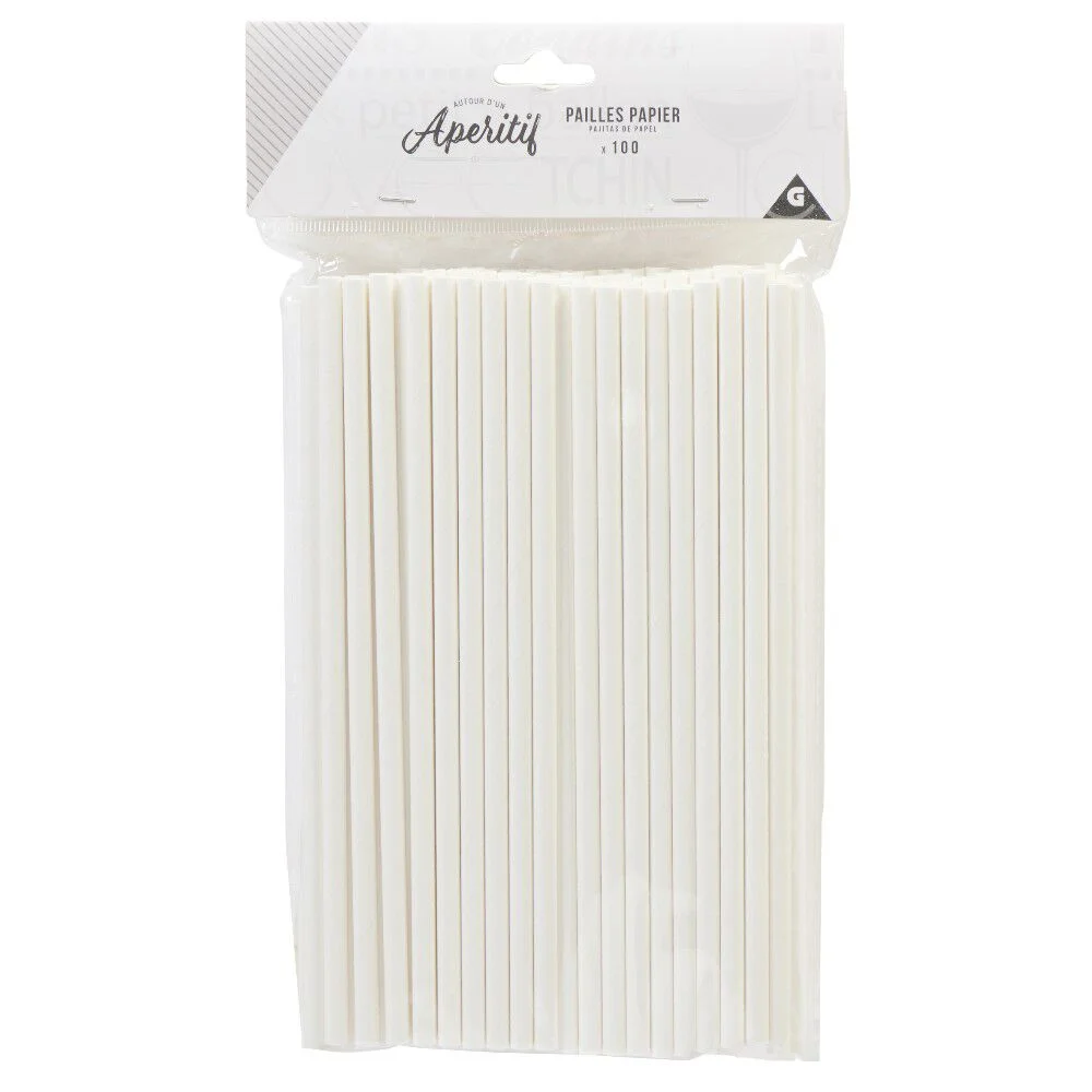 Paille en papier blanche x100