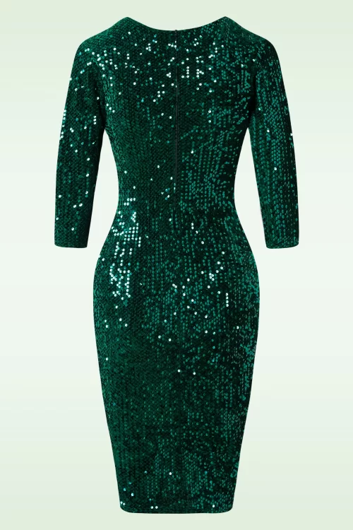 Vintage Chic for Topvintage Maddy Sequin pencil jurk in groen