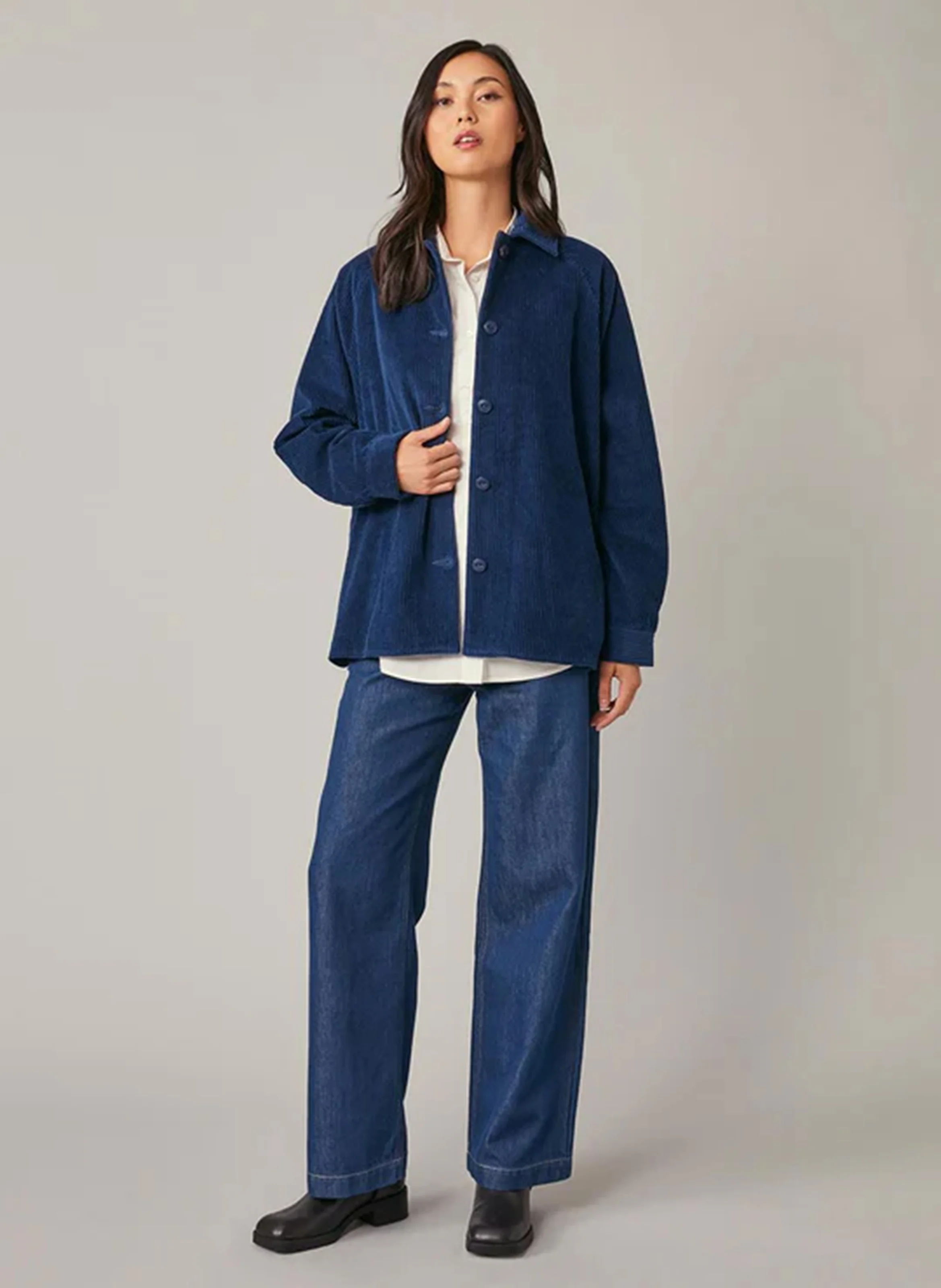 FRANCESCA - Veste col classique en coton | Bleu