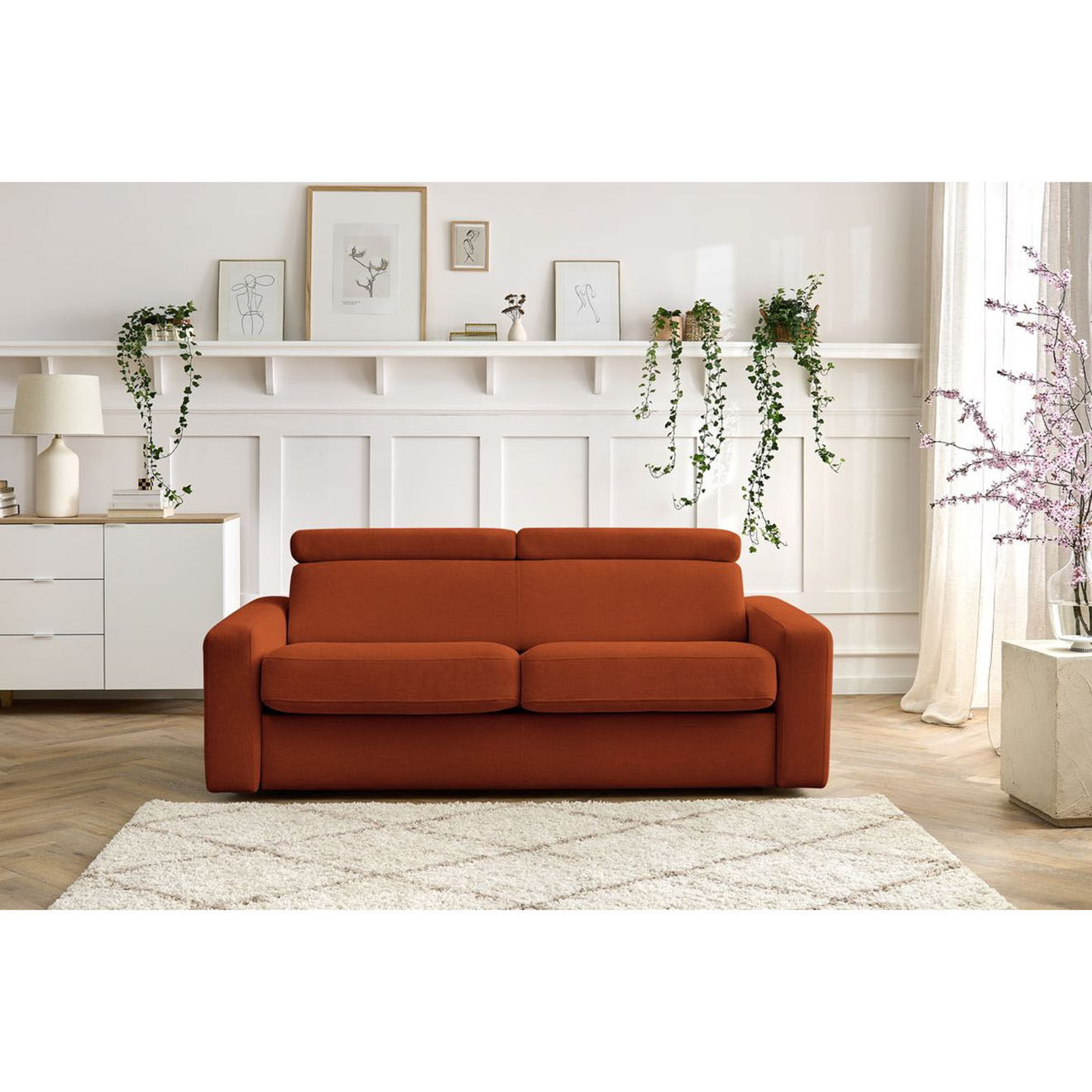 Bobochic Canapé convertible monaco ouverture express tissu lisse orange - 195x99 cm