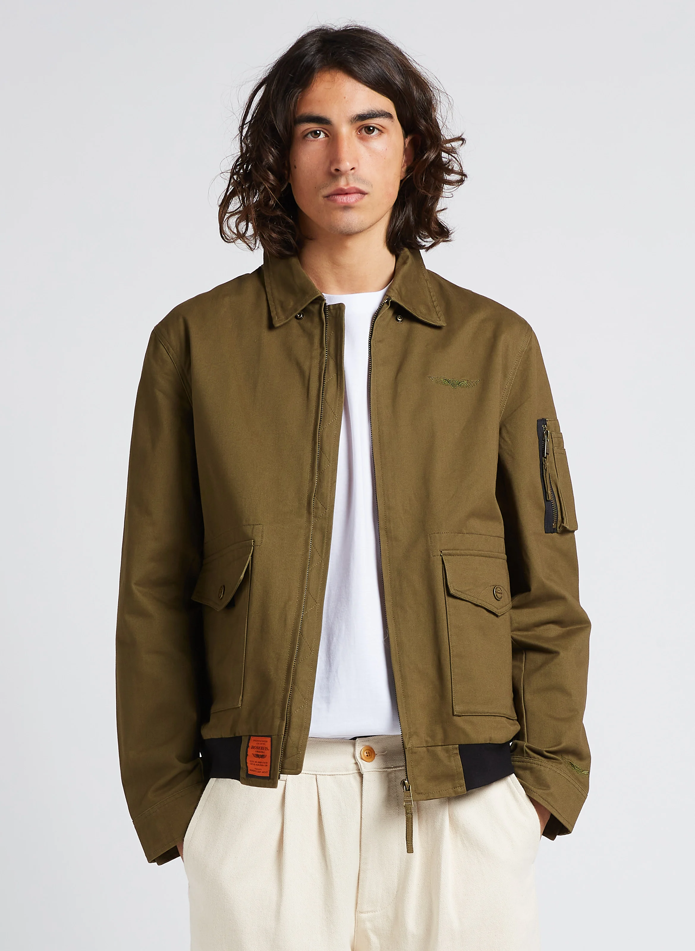 PILOT - Blouson col classique coupe droite en coton | Kaki
