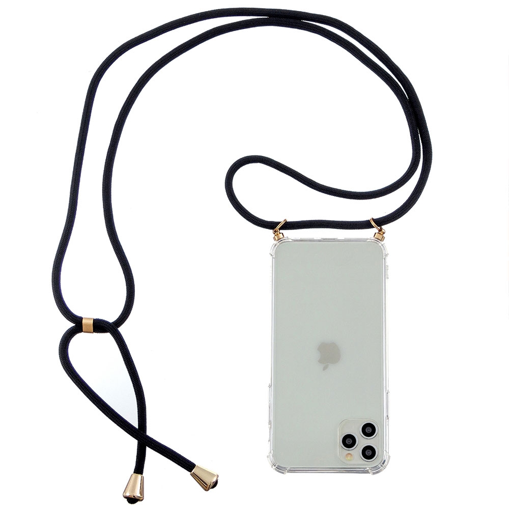 iPhone 11 Necklace Gummi Hülle Air Cushion Fallschutz   Handykette (150cm) - Schwarz / Gold