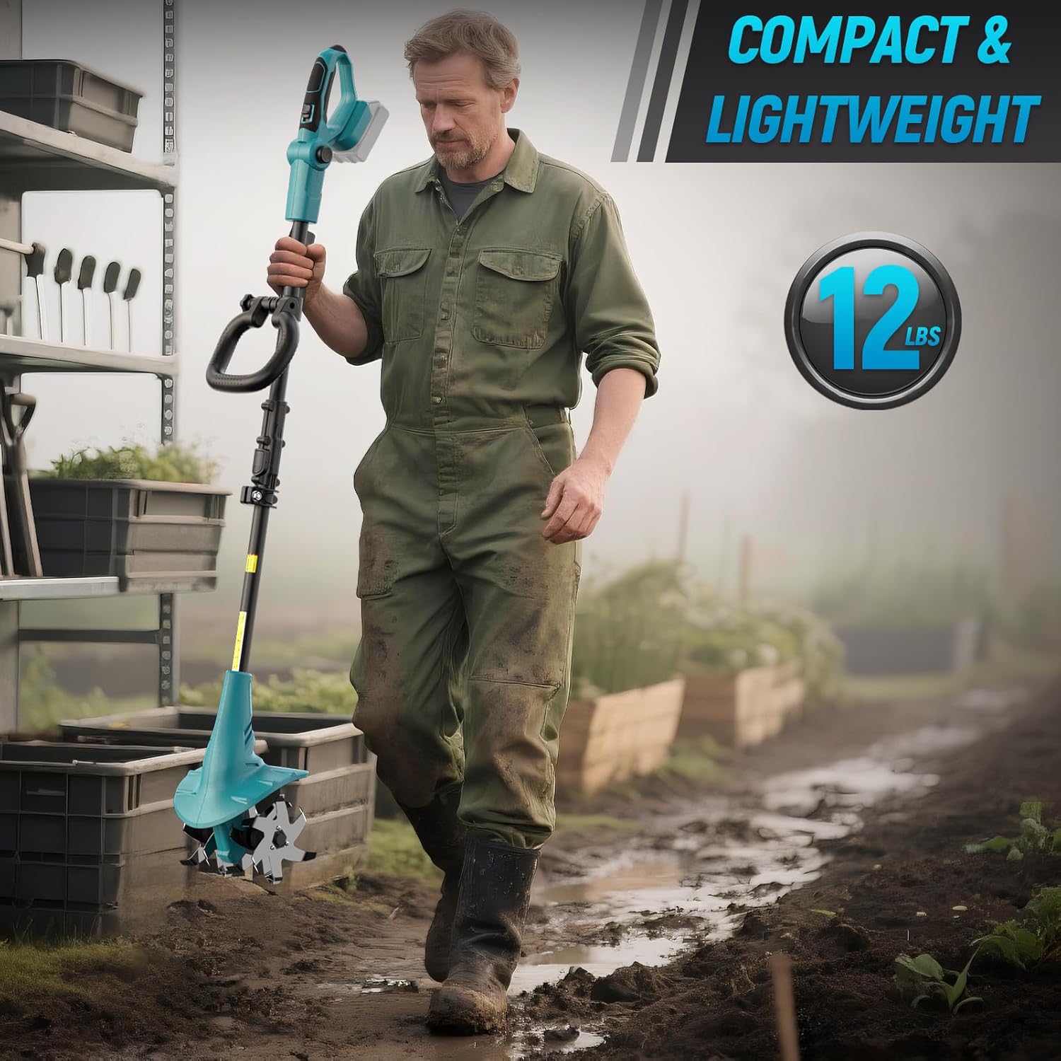 Akku-Bodenhacke Motorhacke für Makita 18V Akku – 360 U/min Motor, 20cm Arbeitsbreite & 13cm Arbeitstiefe für Beet, Acker & Landwirtschaft(Ohne Akku)